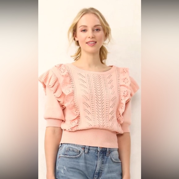 LC Lauren Conrad Ruffle Pointelle Sweater Top - Picture 2 of 5